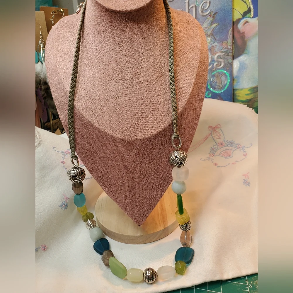 Brighton Necklace Sea Candy Long Beaded Corded Necklce In SILVERTONE